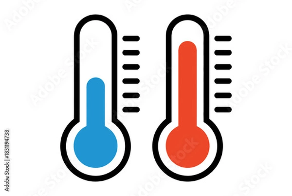 Fototapeta Two thermometers one showing a cold temperature and the other showing a hot temperature