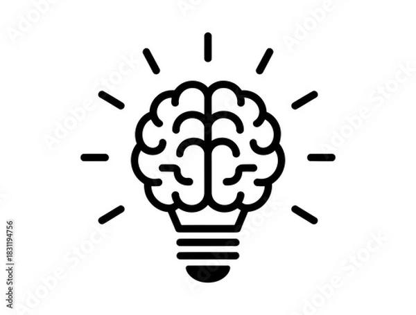 Fototapeta Brain shaped lightbulb emitting rays of light representing an idea generation concept