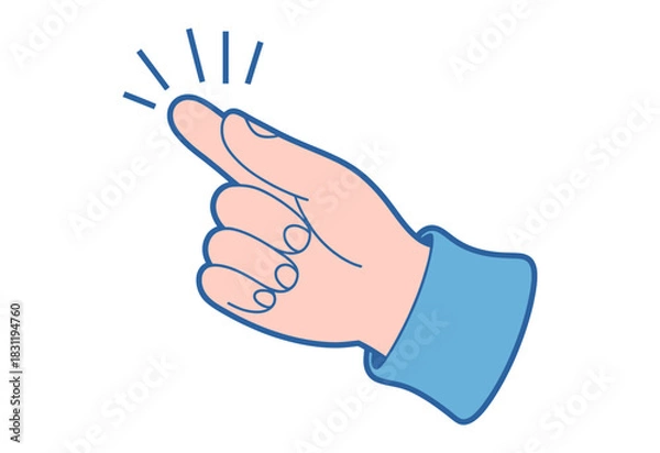 Fototapeta Illustration of a hand with a blue sleeve tapping with emanating lines from finger