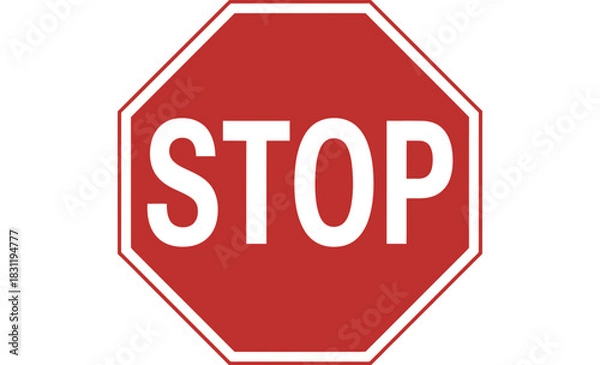Fototapeta A red stop sign with a white border and the word stop in white capital letters centered