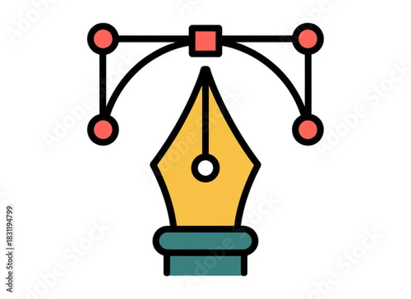 Fototapeta Illustration of a pen tool with bezier curves and anchor points for graphic design work