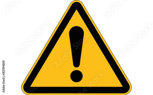Fototapeta A yellow triangle warning sign with a black exclamation point indicating danger alert