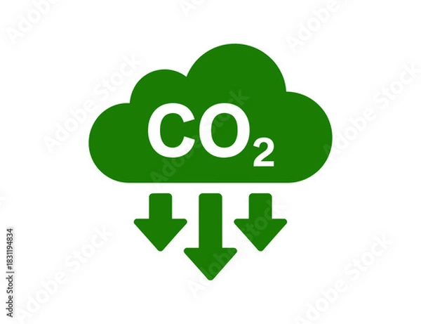 Fototapeta Green cloud with co subscript two and three downward pointing arrows below it shown