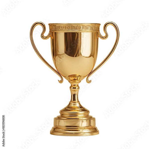 Obraz Shiny golden trophy glistening under soft light, symbolizing victory and achievement with intricate details and a polished finish on transparent background