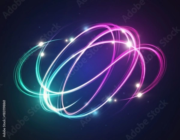Fototapeta Vibrant neon light trails in motion against dark background