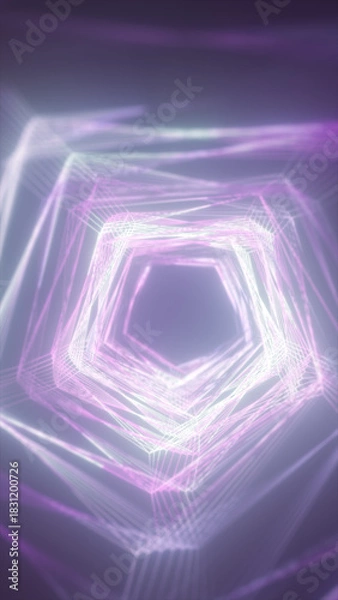 Fototapeta Geometric purple wireframe tunnel creating a soft luminous futuristic depth effect