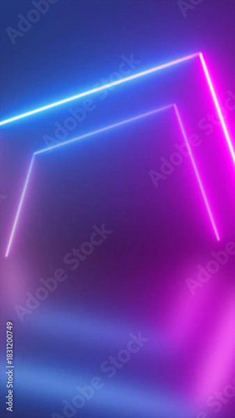Fototapeta Minimalist glowing neon frame with blue and pink light on dark gradient background