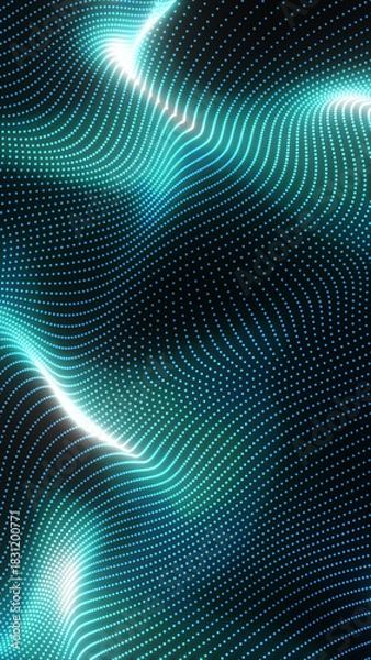 Fototapeta Flowing digital waves of glowing cyan dots forming a futuristic abstract surface