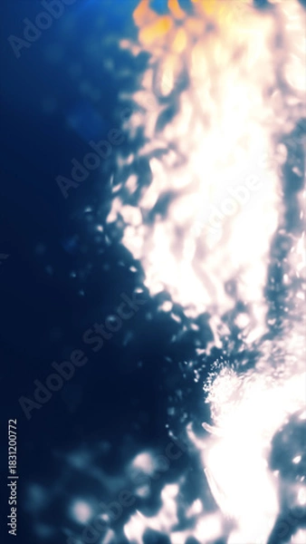 Fototapeta Abstract composition with bright golden light reflections and smooth blue tones resembling liquid energy