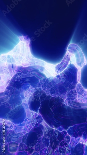 Fototapeta Abstract glowing liquid-like waves in blue and purple tones, creating a futuristic and energetic digital texture