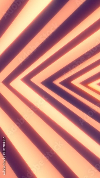 Fototapeta Abstract geometric pattern of diagonal orange and dark stripes forming a glowing tunnel illusion.