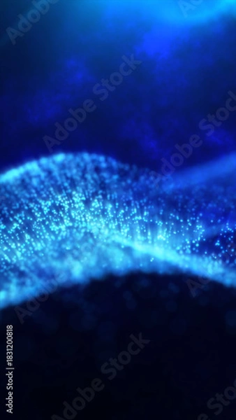 Fototapeta Glowing particles forming soft blue waves in a deep atmospheric digital landscape