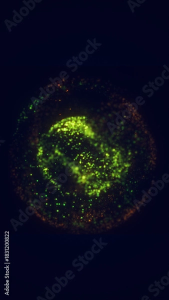 Fototapeta Abstract glowing green sphere made of tiny particles and light dots, symbolizing energy, technology, and innovation