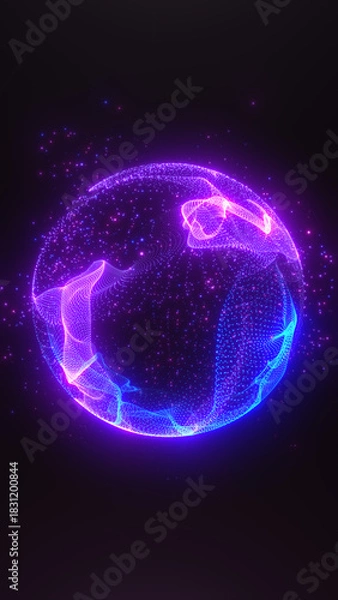 Fototapeta Glowing digital sphere made of purple and blue dots on a dark background