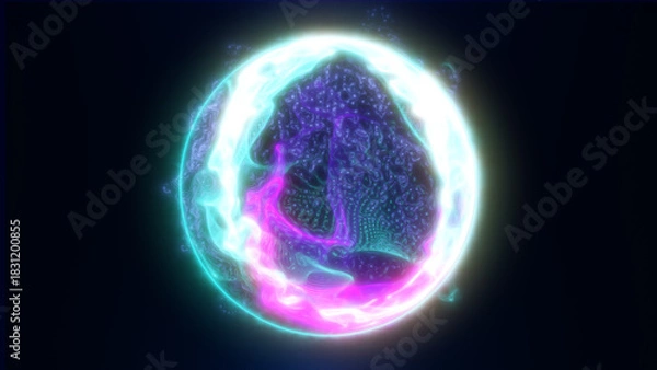 Fototapeta Abstract glowing turquoise and pink sphere of energy and light, featuring fluid motion and bright particle illumination, symbolizing futuristic power