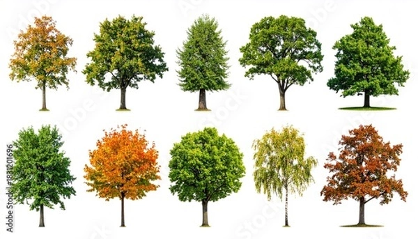 Obraz Diverse Trees Set Isolated on White.
