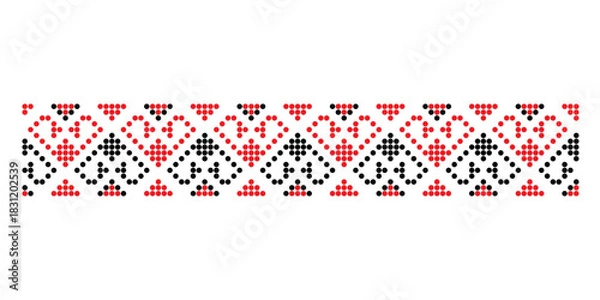 Fototapeta Traditional Ukrainian heart repeat ornament from Zaporizhzhia region in red and black. Dotted style for folk design and decorative use