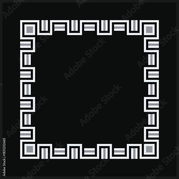 Fototapeta White geometric frame ornament on black background. Minimal square ornament for modern or ethnic design
