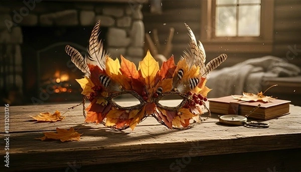 Obraz Dried Flowers Candle Flatlay Warm Rustic Autumn Decor