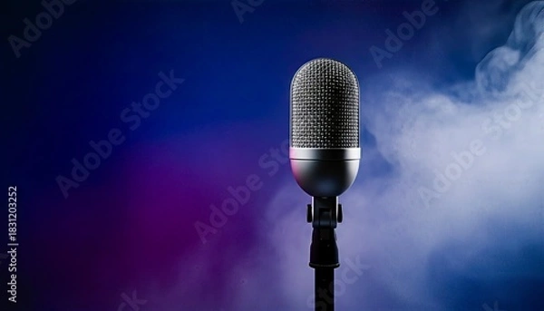 Obraz Microphone On Stage Colorful Lights Musical Performance