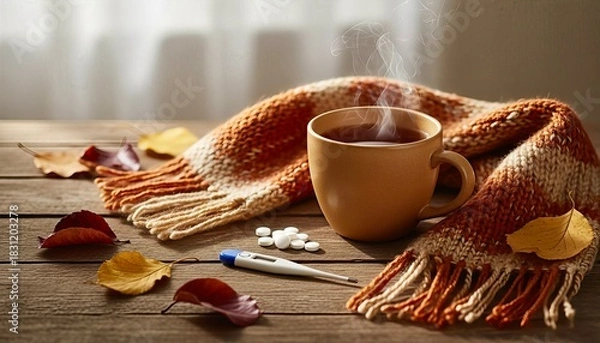 Obraz Autumn Flu Remedy Flatlay Warm Healing Cozy Scene