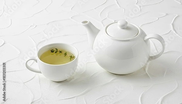 Obraz White Ceramic Teapot with Warm Green Tea