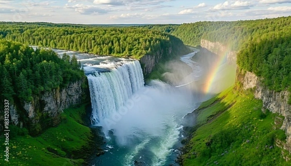 Obraz Tall Waterfall Cascading in Green Canyon