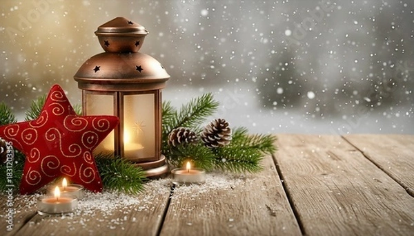 Obraz Christmas Lantern With Cozy Decorations Warm Holiday Mood