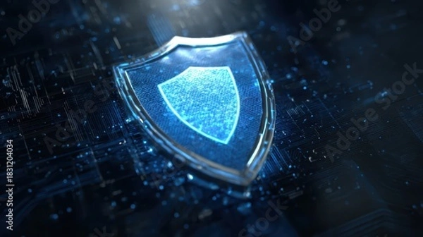 Obraz Blue Shield Symbol: Icon Representing Antivirus Protection and Computer Security