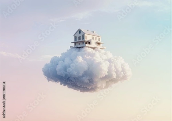 Fototapeta Dream Home on a Cloud, A Surreal Architectural Vision