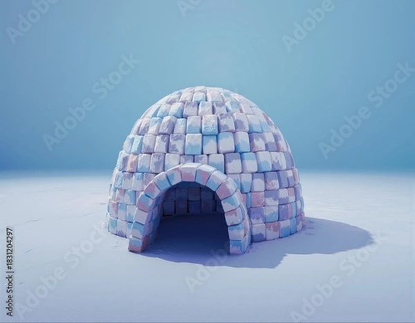 Fototapeta Colorful Igloo on a Minimalist Snowfield Under Blue Sky