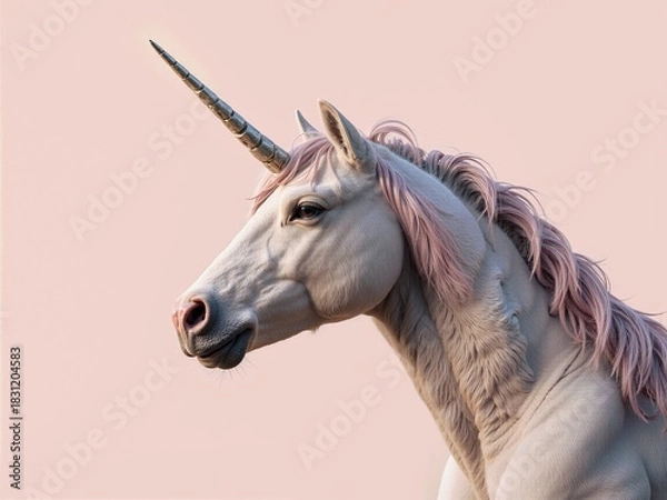 Fototapeta A Close Up Portrait of a Majestic White Unicorn with Pink Mane
