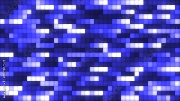 Fototapeta Abstract background, video in high quality 4k. Blue and white moving squares and lines are beautiful and glowing magical energy. Screensaver in retro digital style