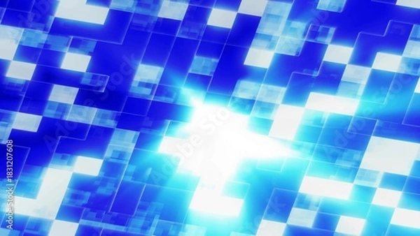 Fototapeta Abstract background of blue glowing shiny digital high-tech swirling squares and rectangles