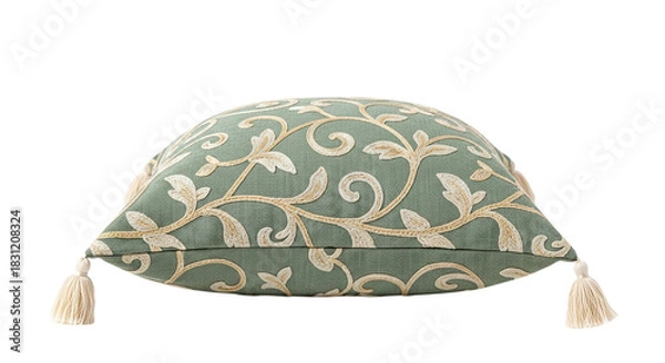 Fototapeta Elegant Embroidered Pillow with Tassels on Transparent Background - Home Decor