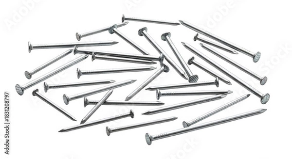 Fototapeta Pile of Metal Nails on Transparent Background