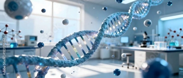 Fototapeta Glowing DNA Double Helix in High-Tech Lab