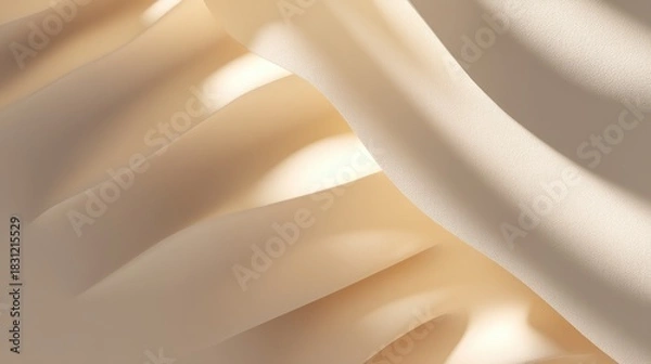 Fototapeta Soft Waves of Cream Fabric with Gentle Light and Texture in a Minimalist Style