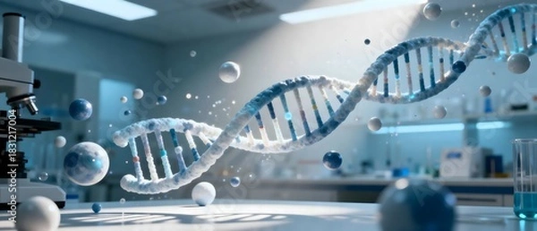 Fototapeta Futuristic DNA Helix in Sterile Laboratory