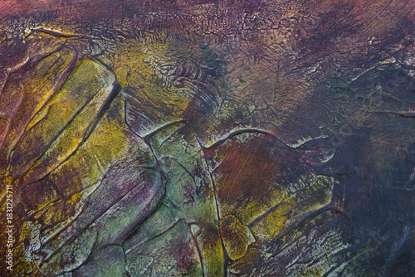 Fototapeta Abstract vivid brush stroke patterns blend together to form a dynamic textured artistic grunge styled painted background