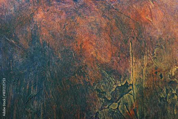 Fototapeta Abstract vivid brush stroke patterns blend together to form a dynamic textured artistic grunge styled painted background