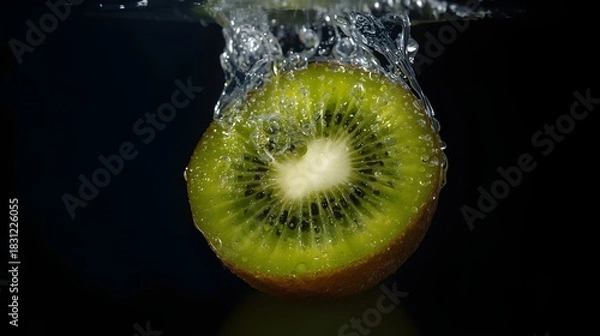 Obraz kiwi fruit with splash water on black background