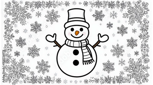 Fototapeta Christmas Snowman Coloring Design with Snowflake Patterns