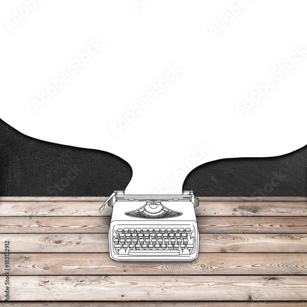 Obraz Sketch drawing of typewriter with white cartoon bubble