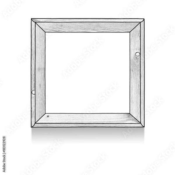 Obraz Sketch drawing of wooden square blank frame on white background