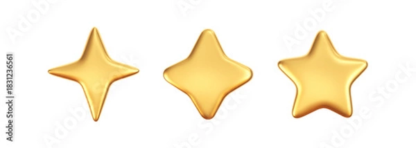 Fototapeta 3D gold star icon isolated on dark background. Glossy golden star for Christmas and New Year decoration, review, award, badge, luxury gift, premium trophy, customer feedback. 3D realistic vector