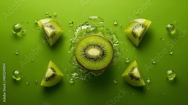 Obraz kiwi slices on bright green background