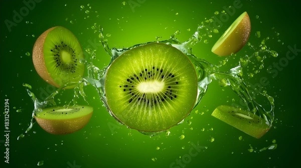 Obraz kiwi slices splash in water