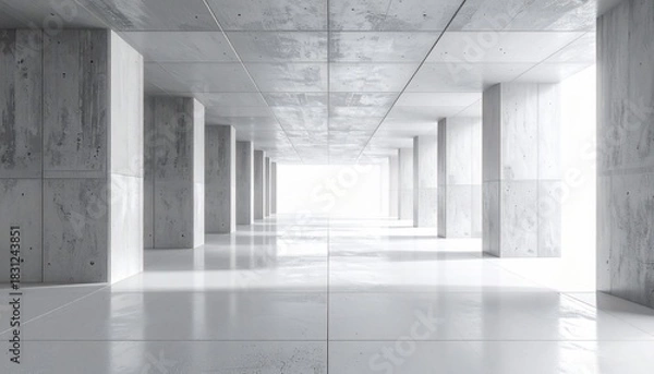 Fototapeta Minimalist architectural design with concrete columns and a bright illuminating light