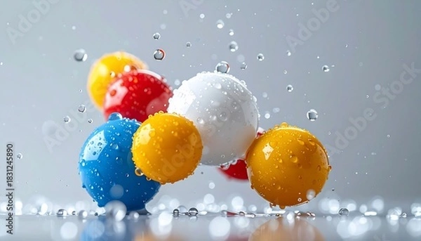 Fototapeta Colorful Spheres in Water Droplets: A Vibrant and Artistic Composition